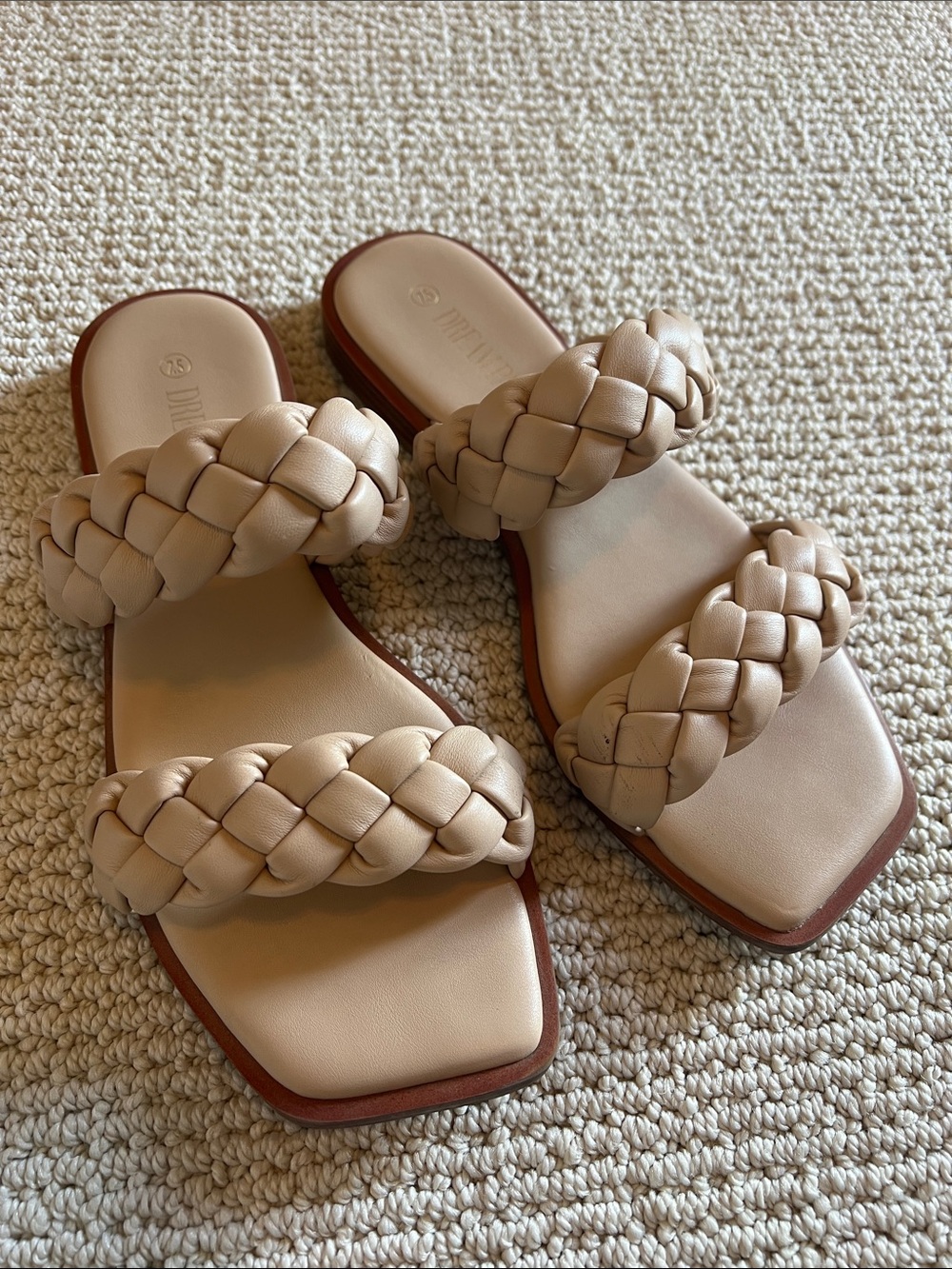 Beige Braided Double-Strap Slide Sandals - Women's